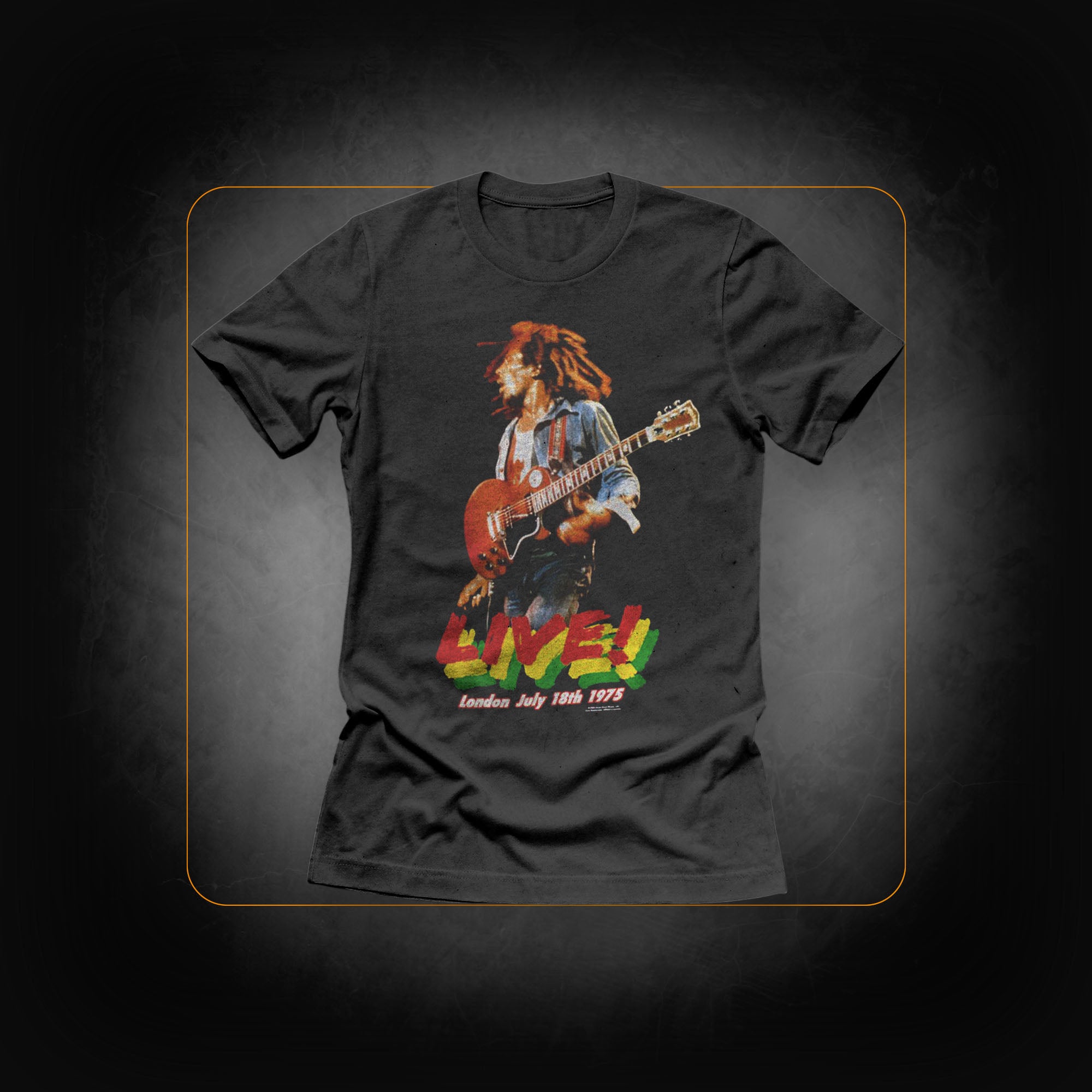 Live London July 1975  Black T-shirt - Bob Marley